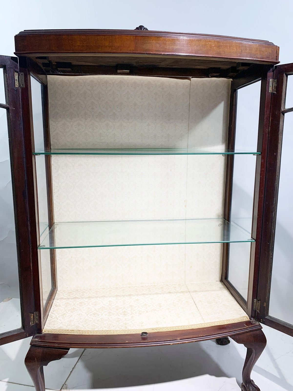 Furniture Edwardian Chippendale Bow Front Display Cabinet With Ball & Claw Feet, Circa1910 photo