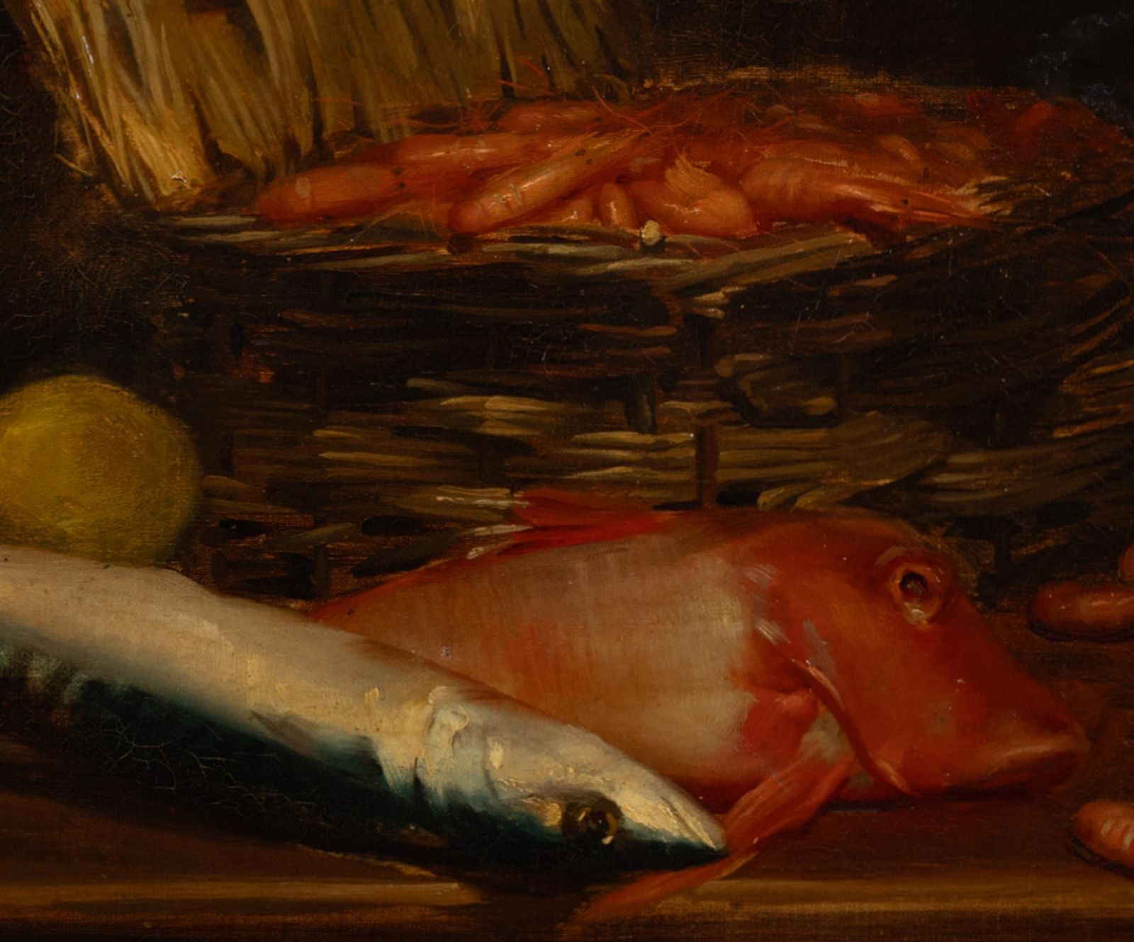 Mid 19th Century French Still Life With Fish & Prawns – Original Oil On Canvas photo Art