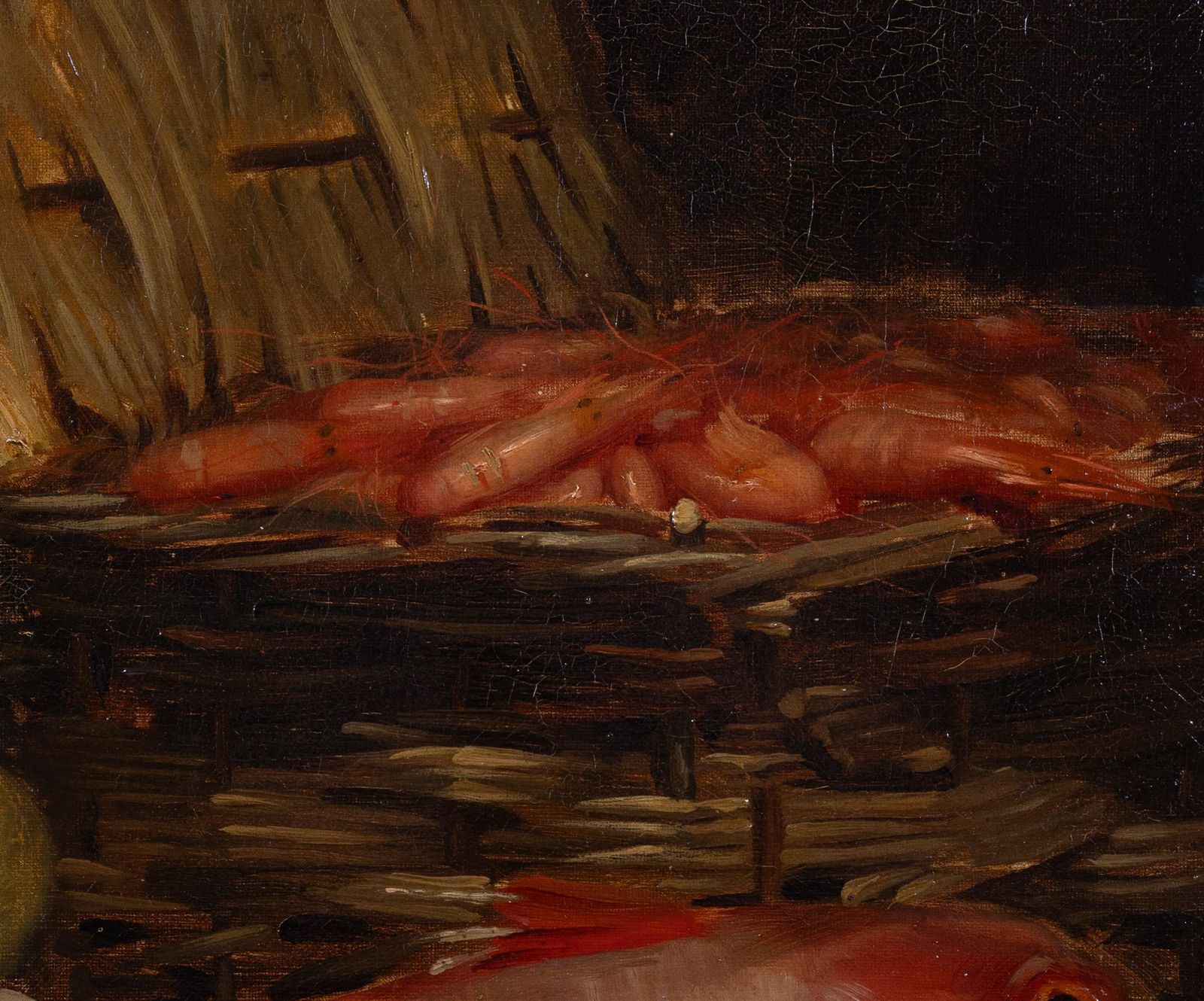 Mid 19th Century French Still Life With Fish & Prawns – Original Oil On Canvas photo vinterior