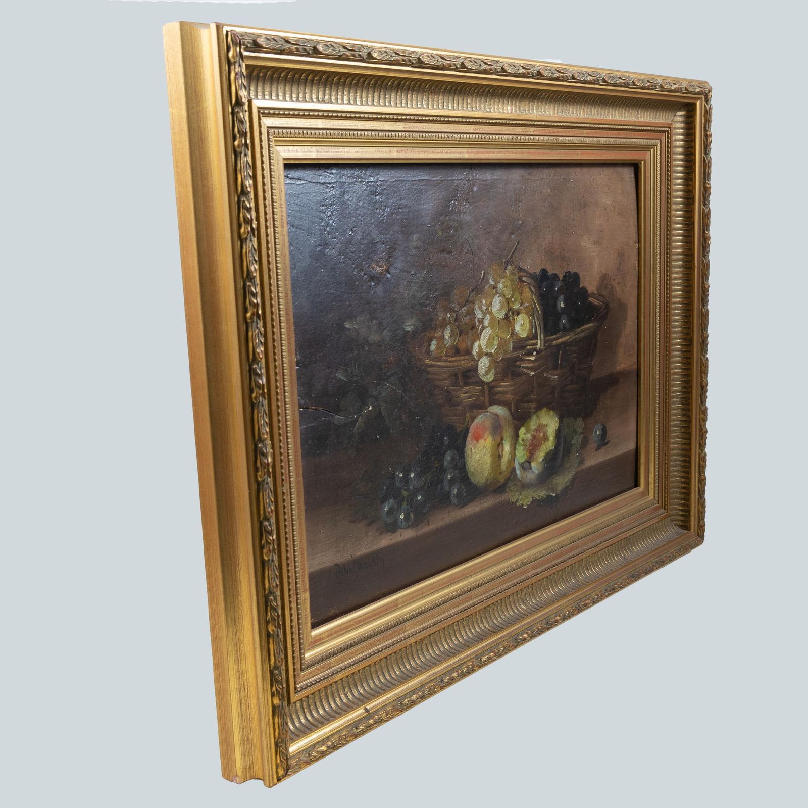 Antique 19th Century French Still Life – Peaches & Grapes, Oil On Oak Panel photo buy