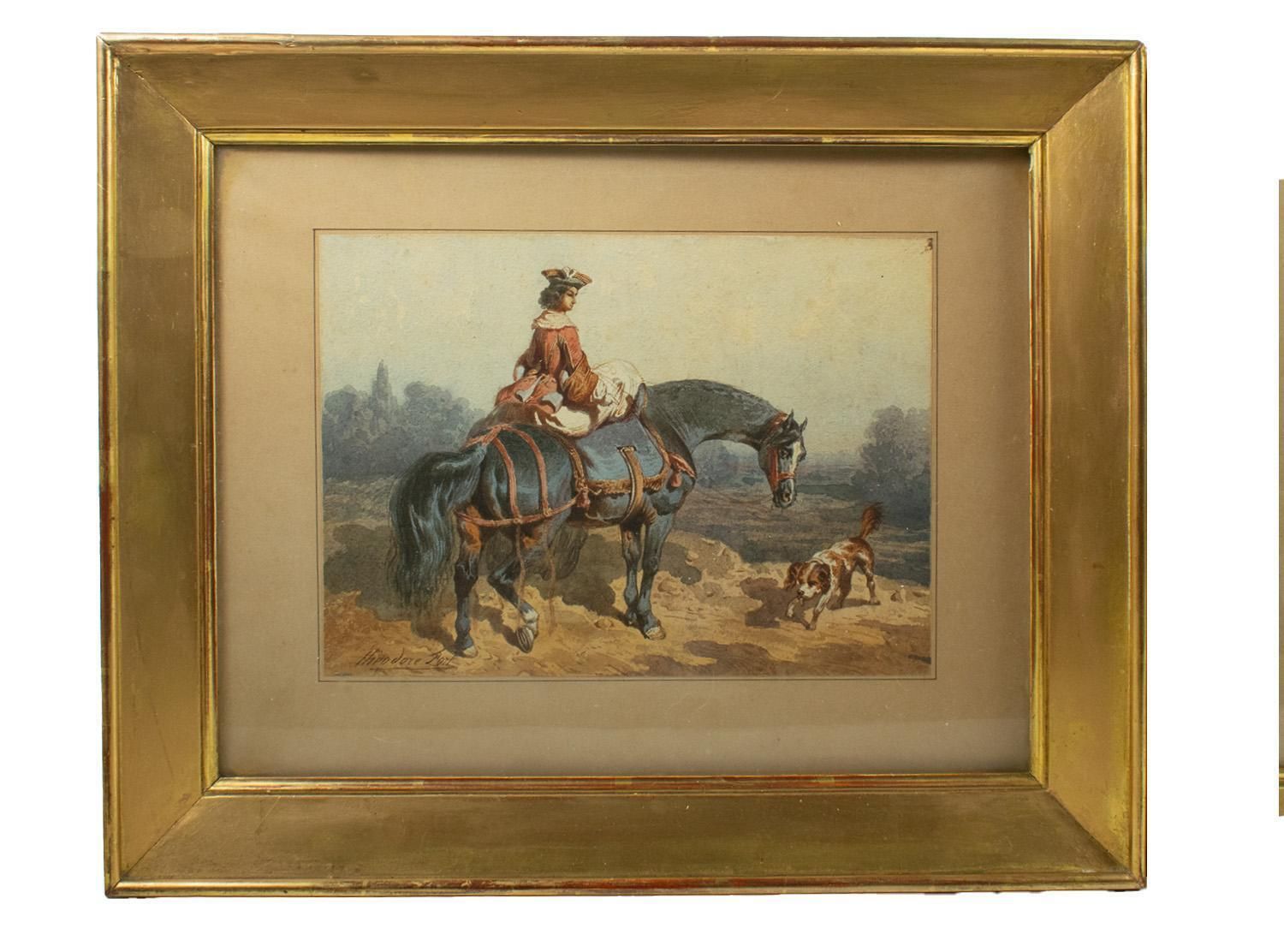 Théodore Fort (1810-1896)   Paire d'aquarelles   Élégantes amazones à cheval photo for sale