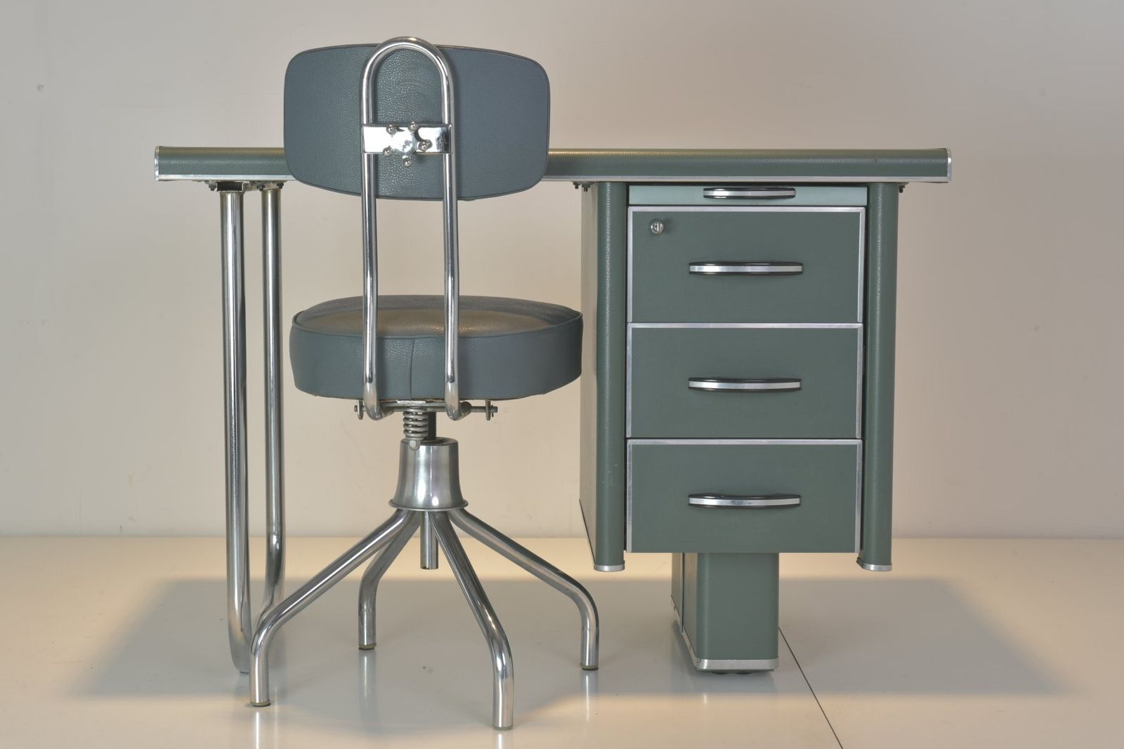 Steeltube Desk With Desk Chair From Nori, France, 1958, Set Of 2 photo for sale