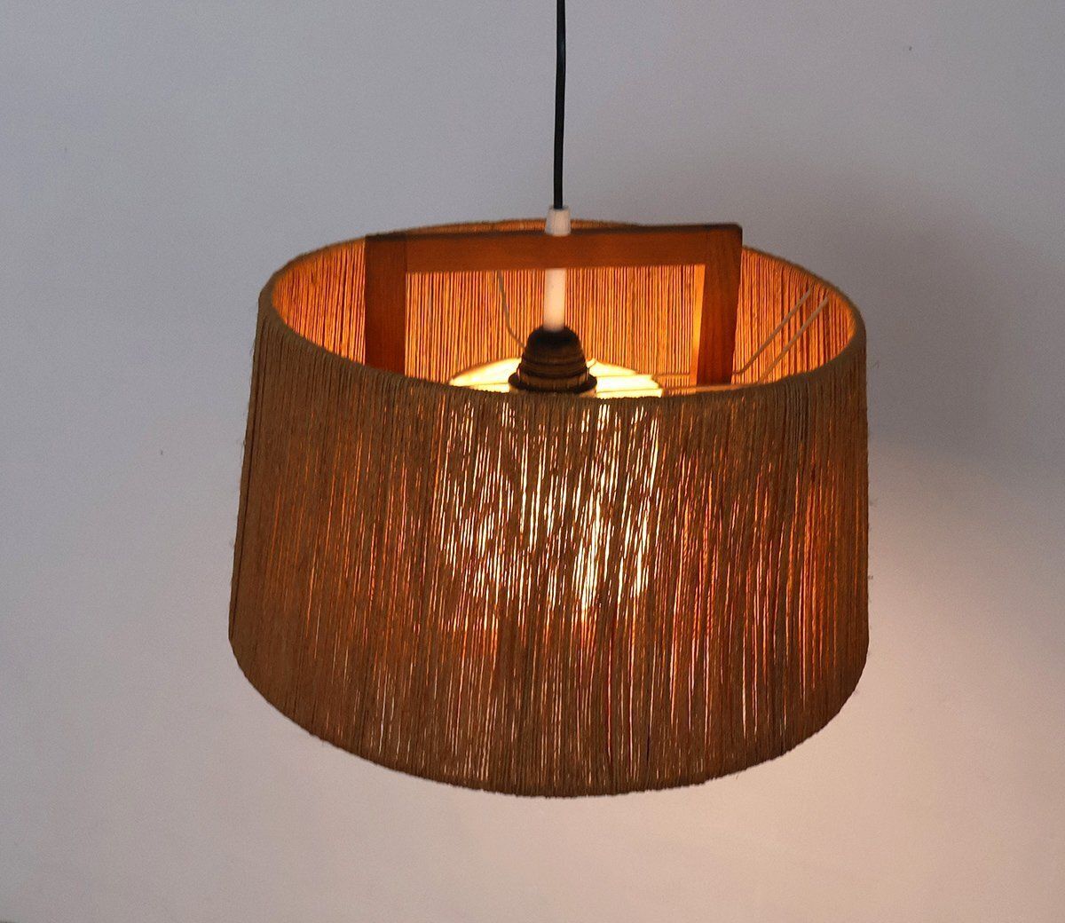 Vintage Sisal And Teak Pendant Lamp From Temde Leuchten, 1960 photo 413.0