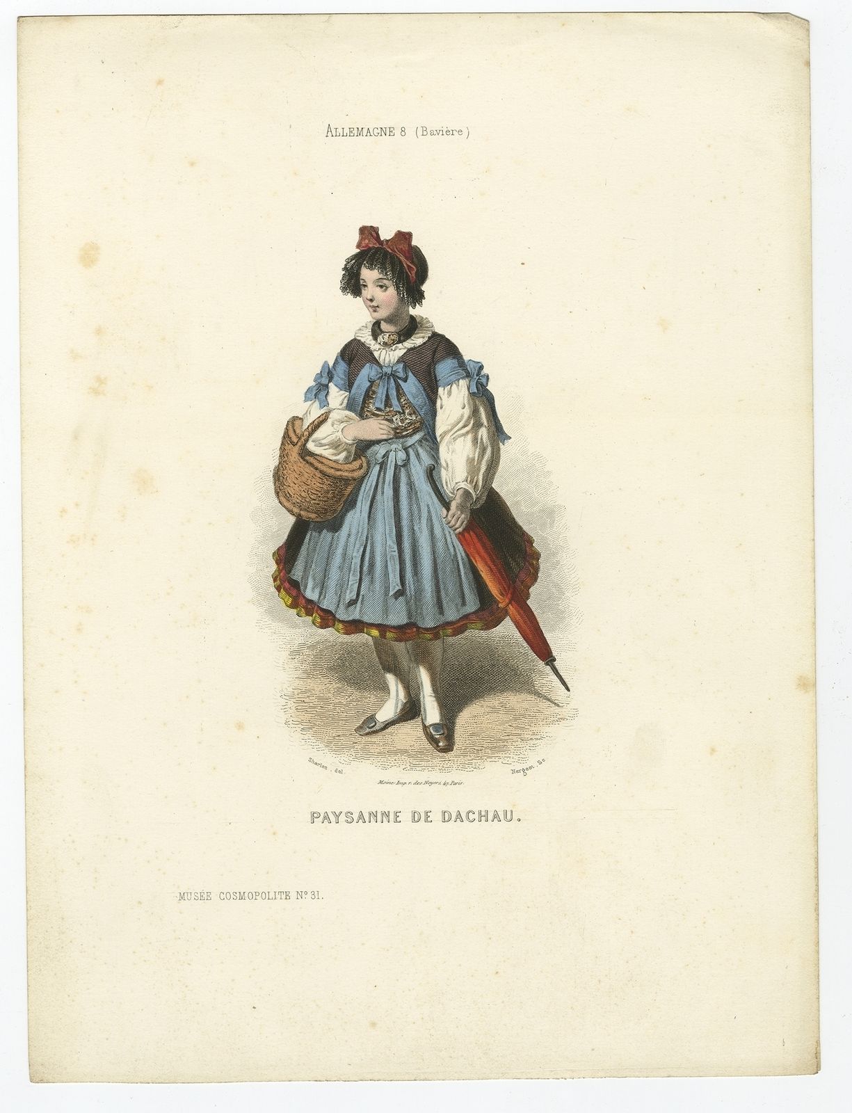 Antique Print Of A Peasant Woman From Dachau By Aubert (1850)