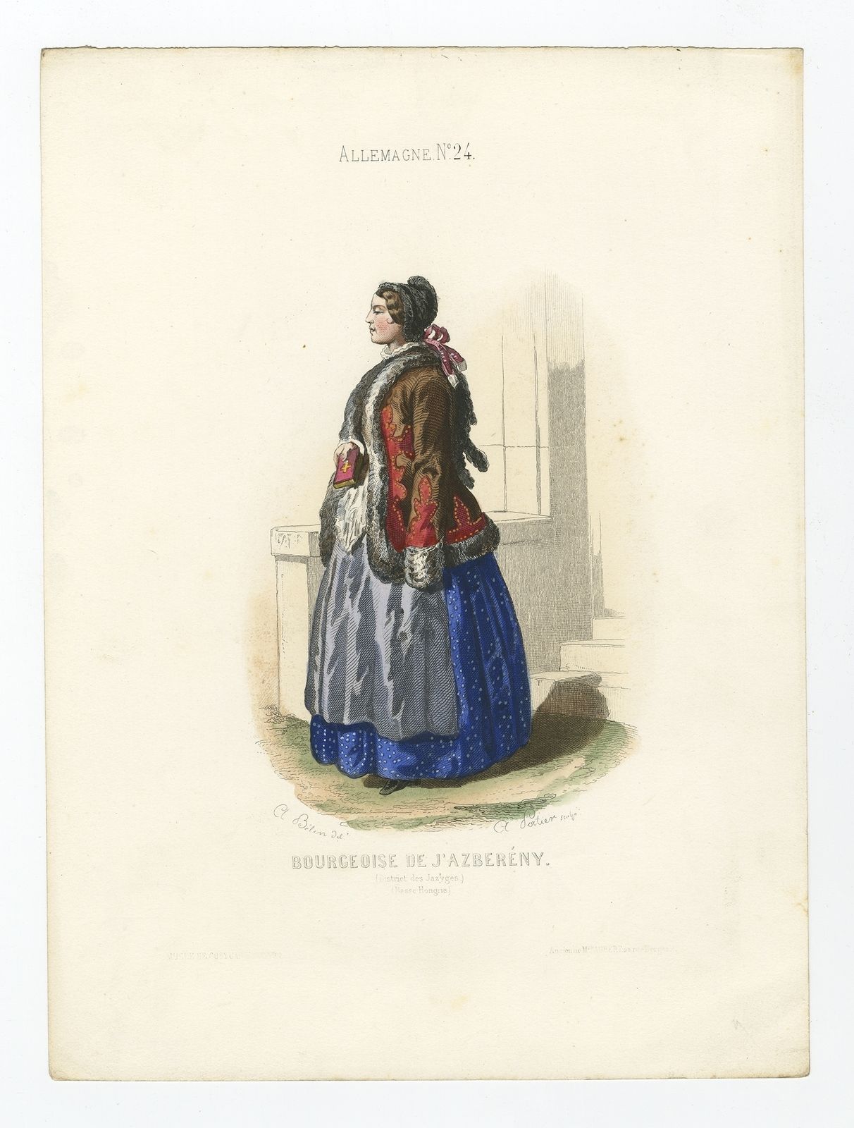 Antique Print Of A Bourgeoise In Folk Costume By Aubert (1850)