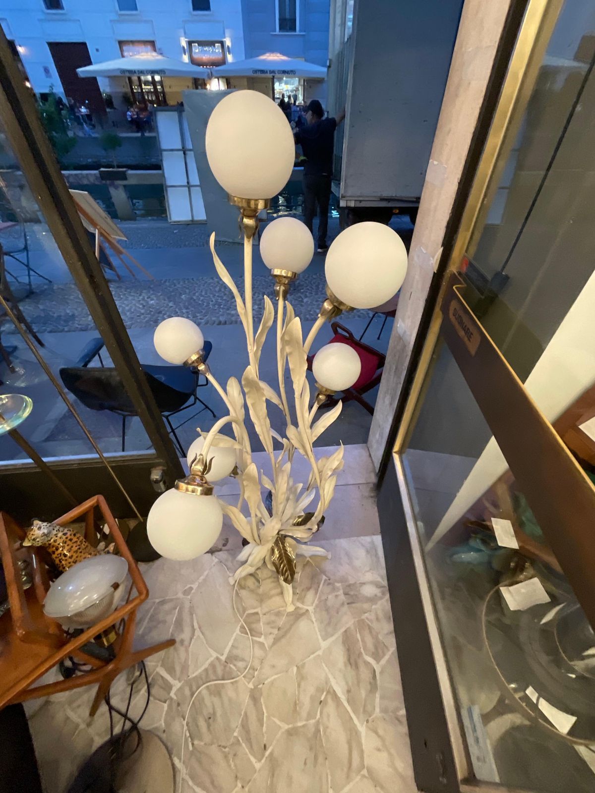 Lighting Floor Lamp   White Lacquered Metal é White Glass Spheres .Italia 1970 photo