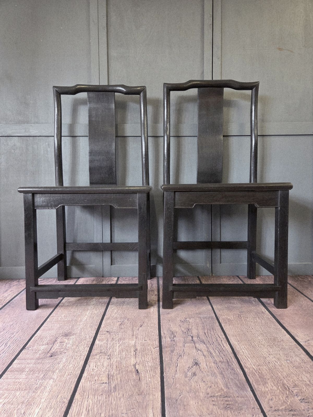 Pair Of Late 19th Century Chinese Qing Dynasty Yoke Ebony(wumu) Chairs
