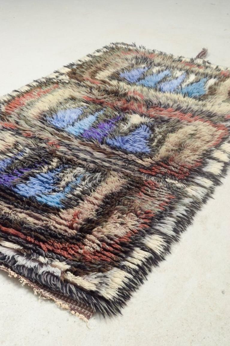 Scandinavian Designer. Rya Wall Hanging In Shades Of Blue, Purple, Brown, Beige. photo Art