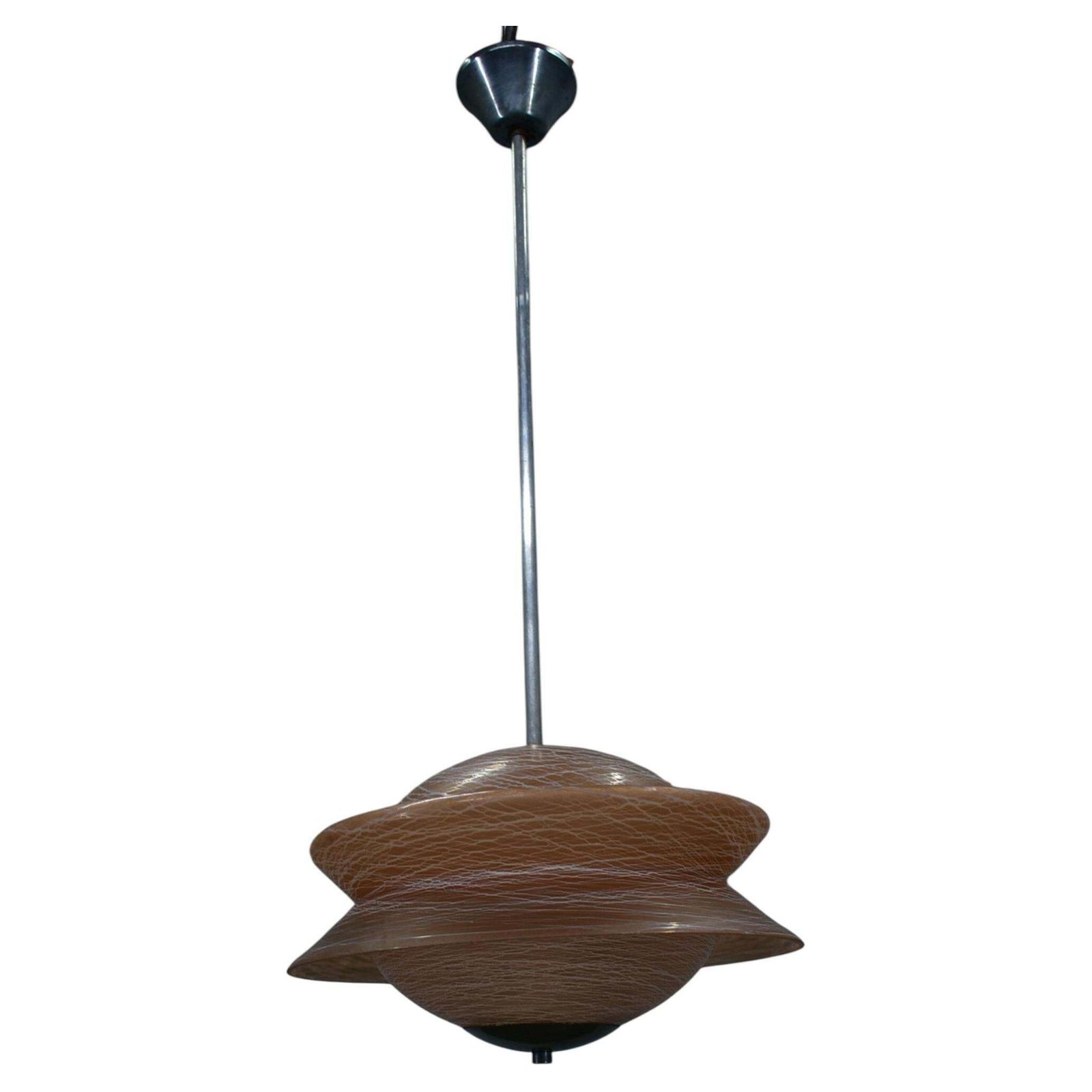 Art Deco Chromen Kroonluchter met Glas, Tsjecho-Slowakije, jaren 1940