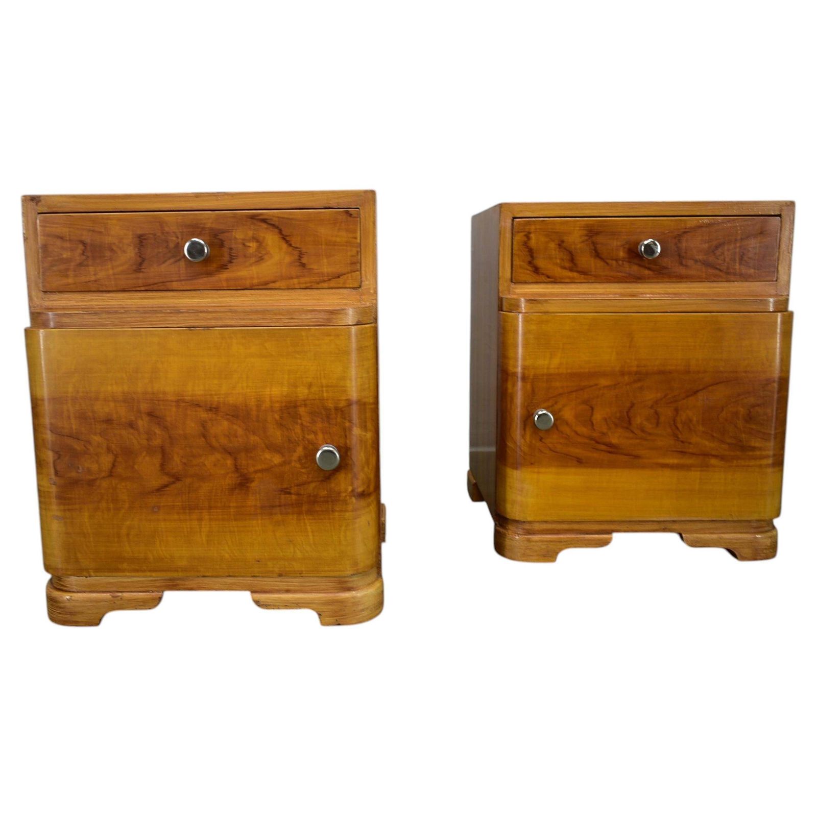 1937s Pair Of Art Deco Bedside Tables, Czechoslovakia