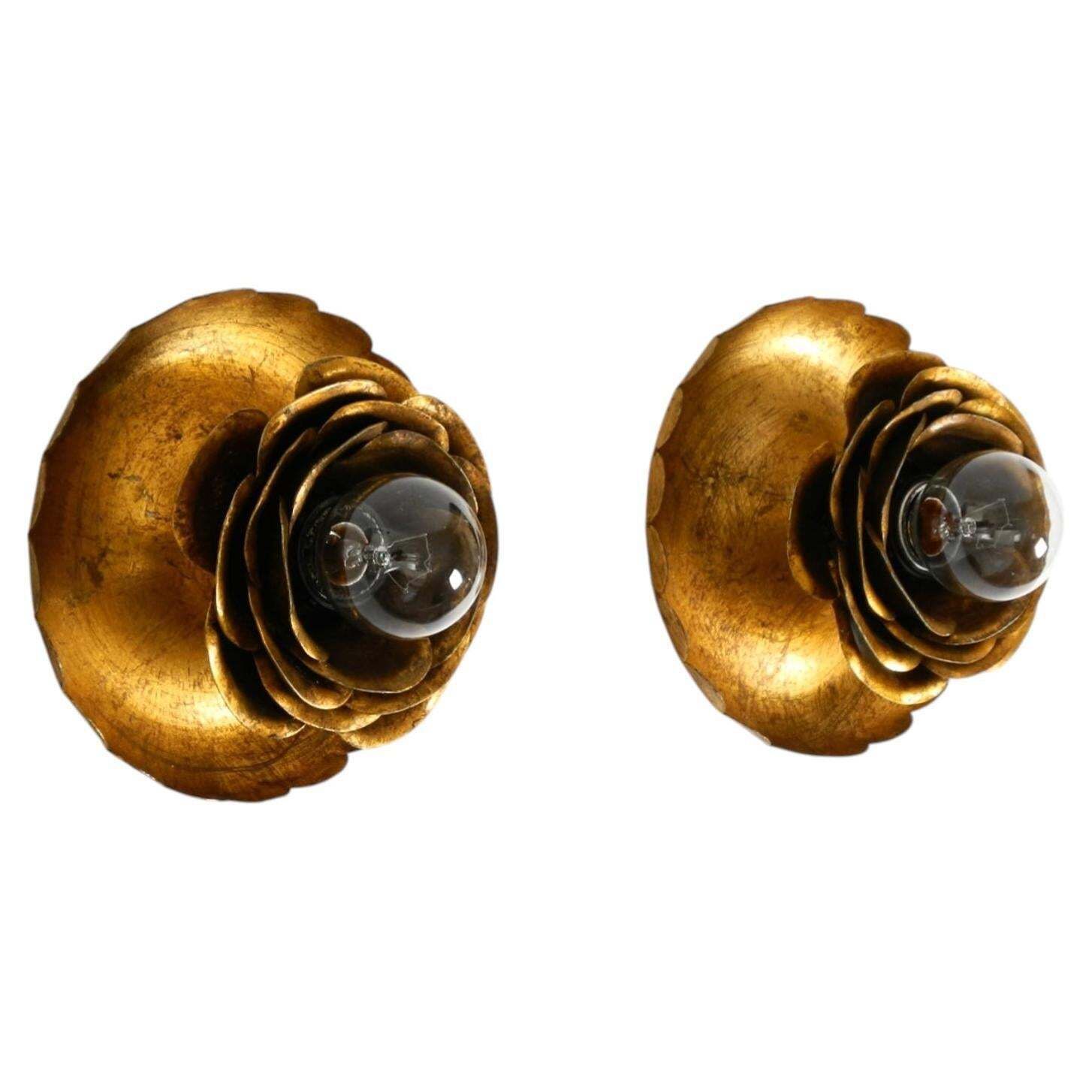 Two Beautiful Gilt "Water Lily" Wall Lamps By Banci Firenze, Italy 1960s