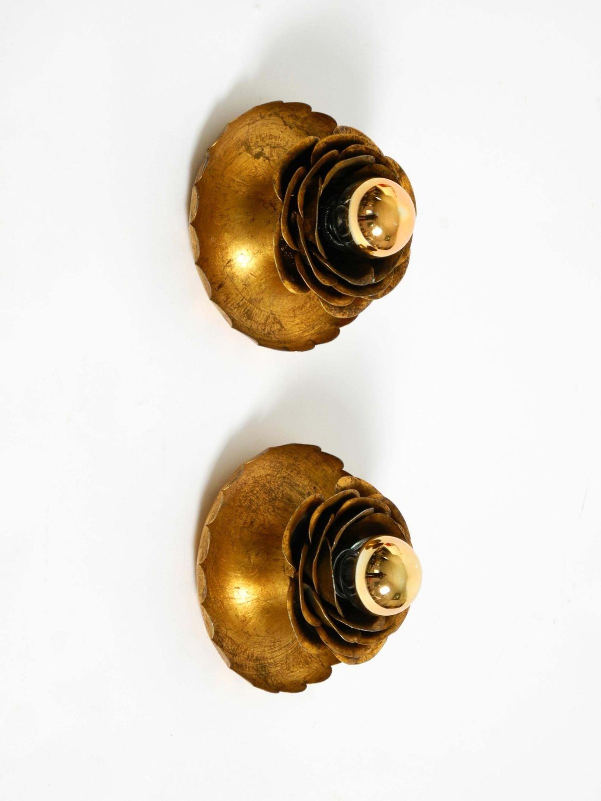photo furniture Two Beautiful Gilt "Water Lily" Wall Lamps By Banci Firenze, Italy 1960s