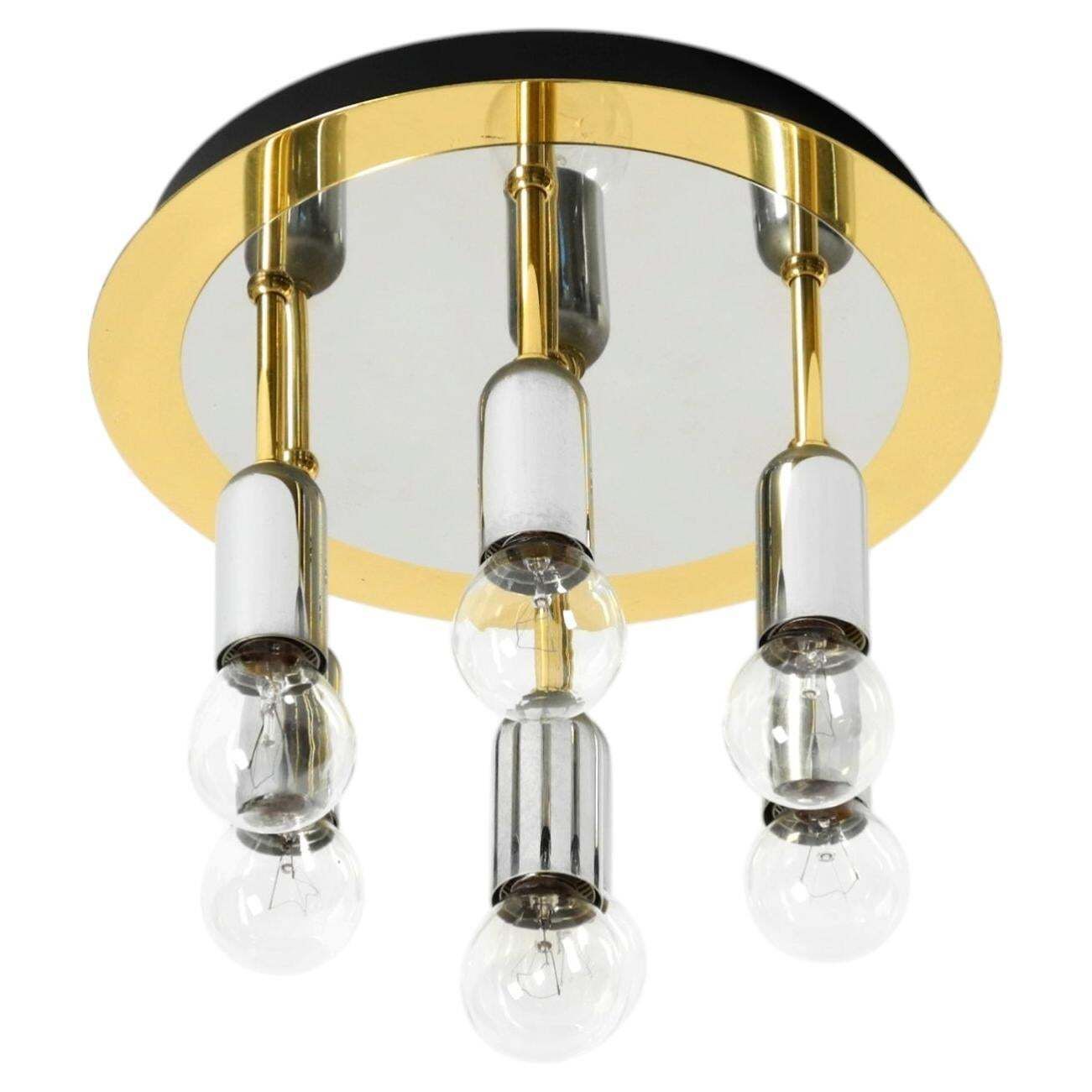 1980s Post Modern Ceiling Lamp By H. Schmidt Leuchtenfabrik, In Brass And Chrome