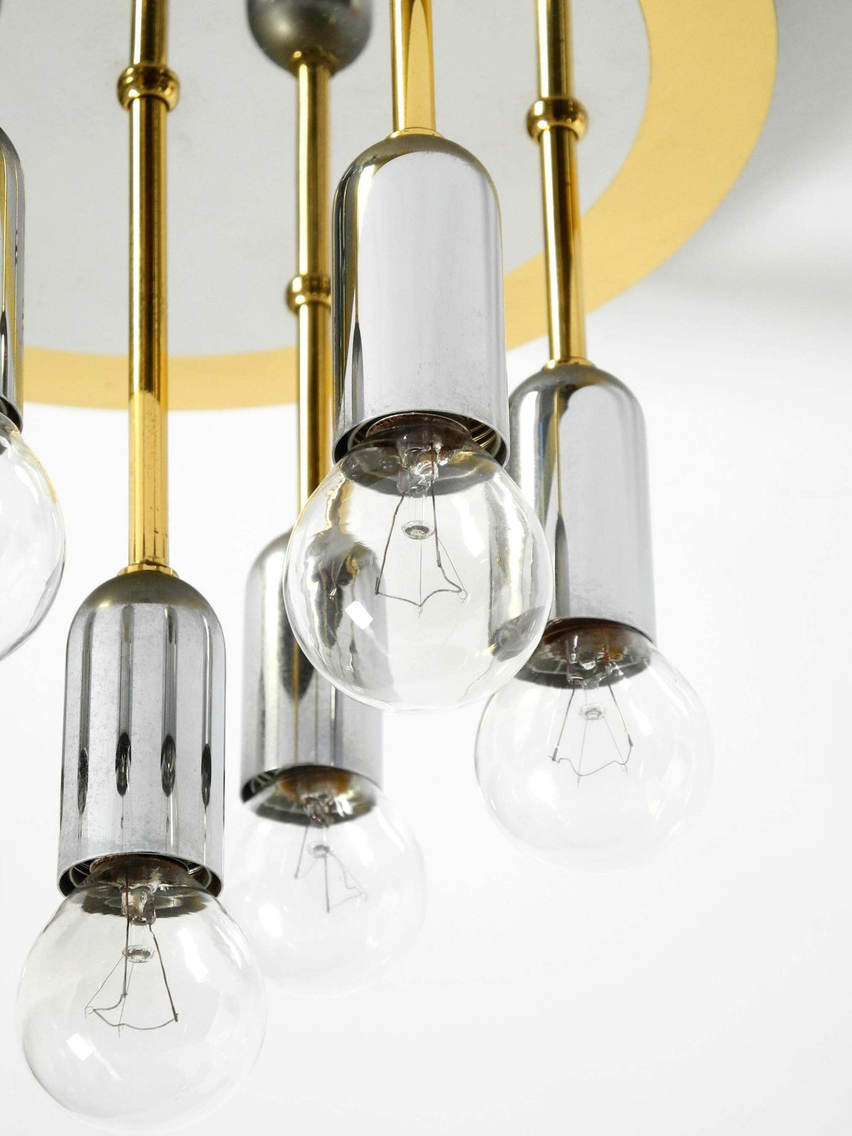 Lighting 1980s Post Modern Ceiling Lamp By H. Schmidt Leuchtenfabrik, In Brass And Chrome photo