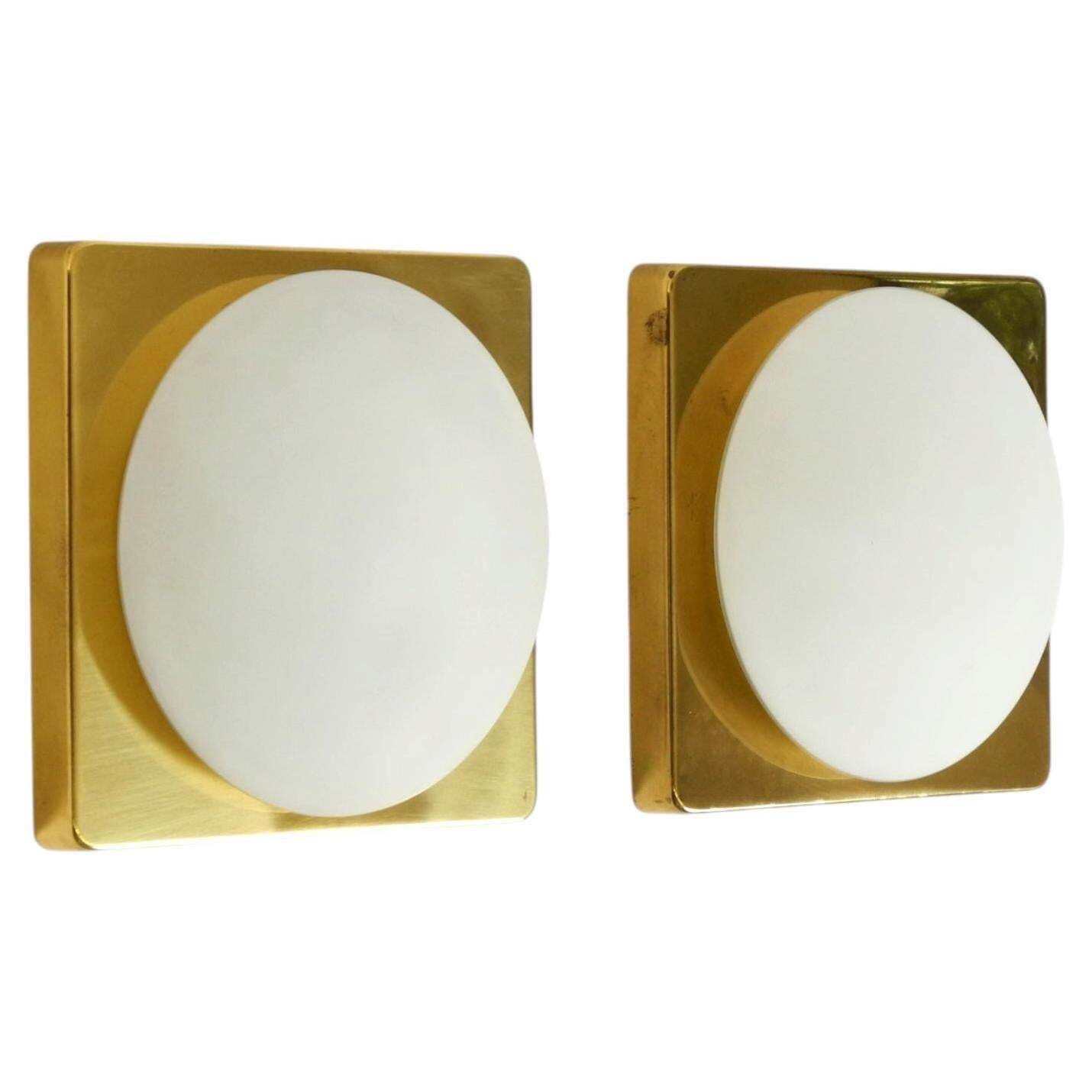 Two 1970s Brass Wall Lamps By Rolf Krüger For Heinz Neuhaus Leuchten