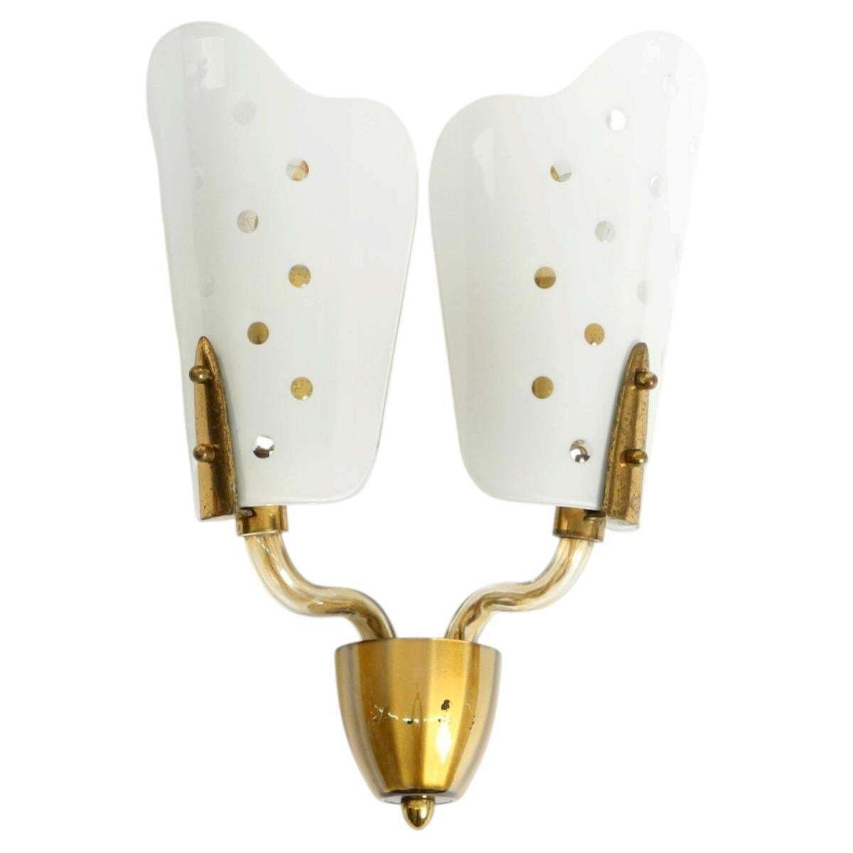 Beautiful Large Original Mid Century Modern Wall Lamp Made Of Brass And Glass