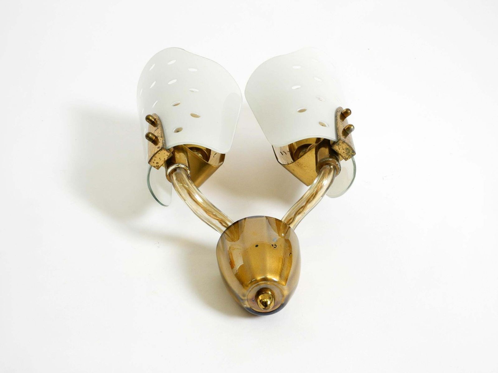 Beautiful Large Original Mid Century Modern Wall Lamp Made Of Brass And Glass photo vinterior