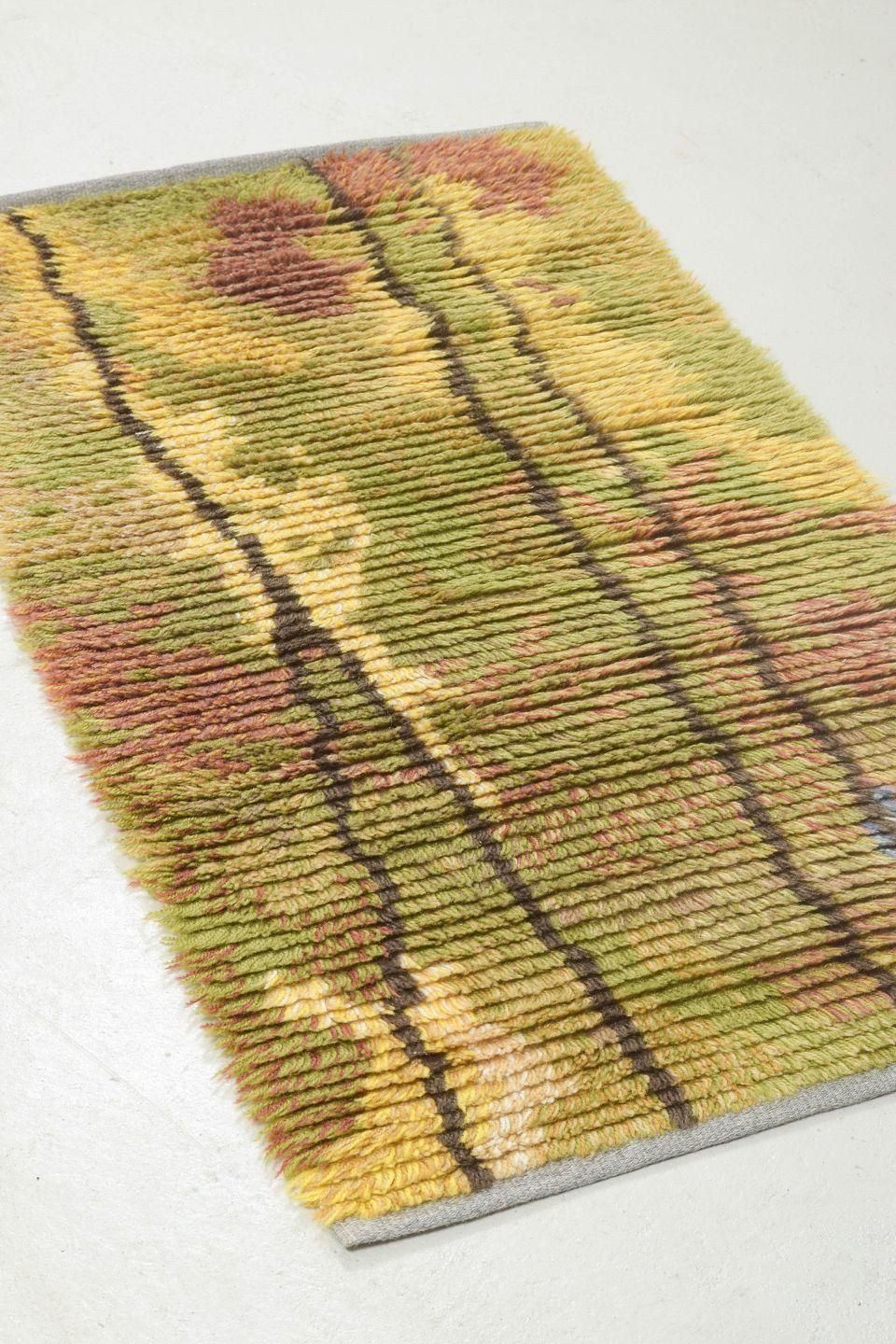 Tapis rya scandinave noué à la main en laine pure, motif abstrait photo Textiles