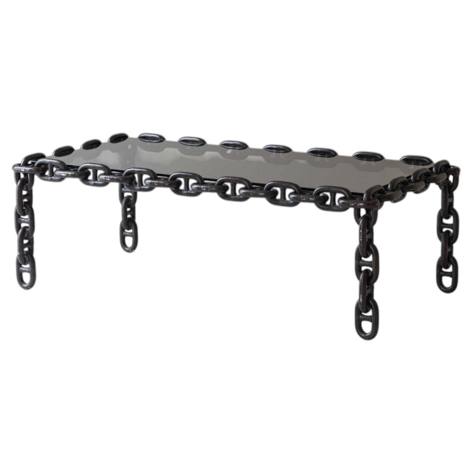 Exceptional Artisan Chain Link Coffee Table, Belgium 1970s. photo furniture