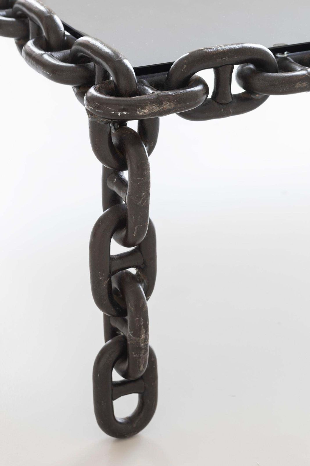 photo furniture Exceptional Artisan Chain Link Coffee Table, Belgium 1970s.