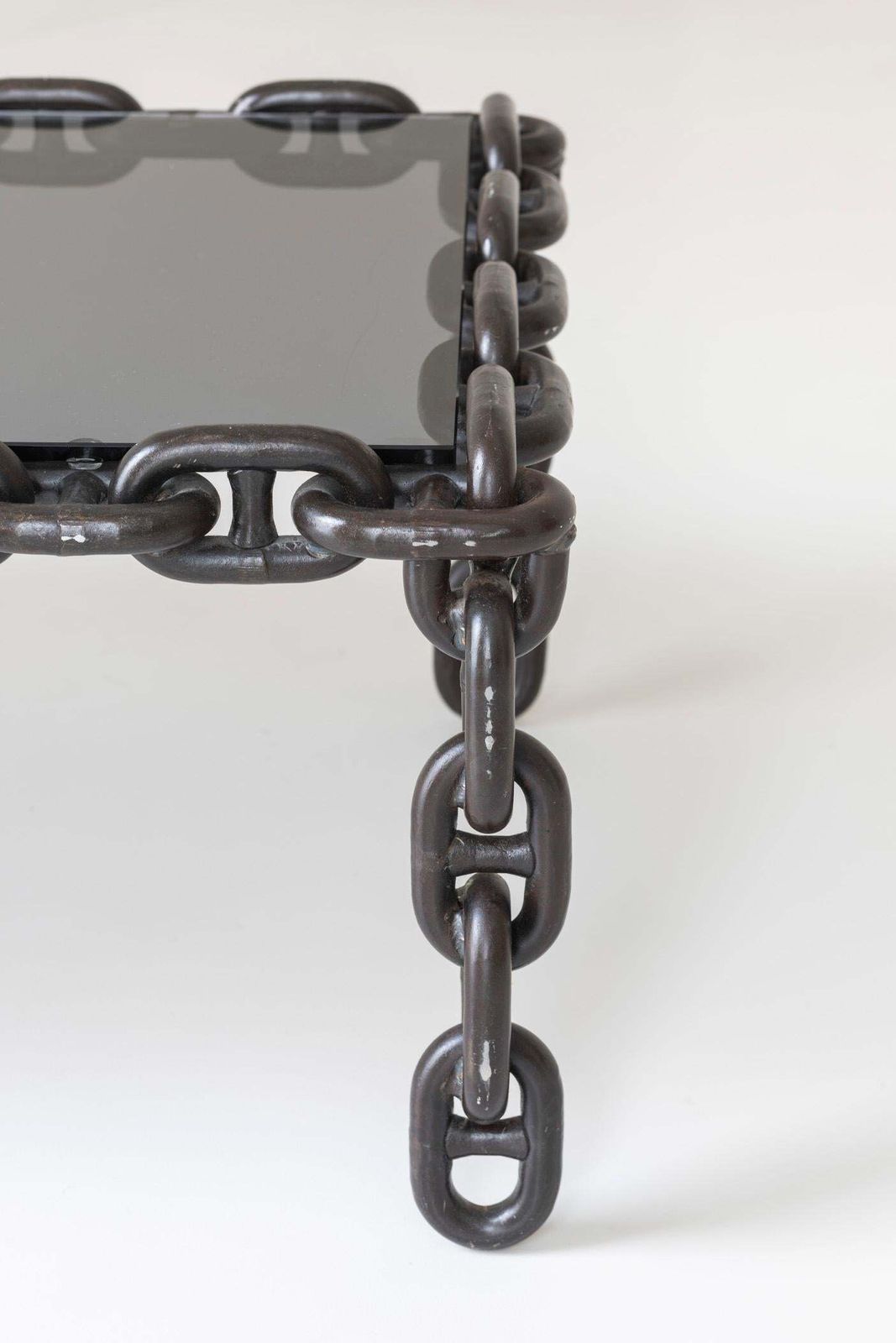 photo for sale Exceptional Artisan Chain Link Coffee Table, Belgium 1970s.