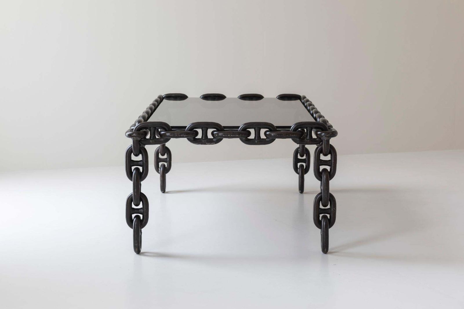photo buy Exceptional Artisan Chain Link Coffee Table, Belgium 1970s.