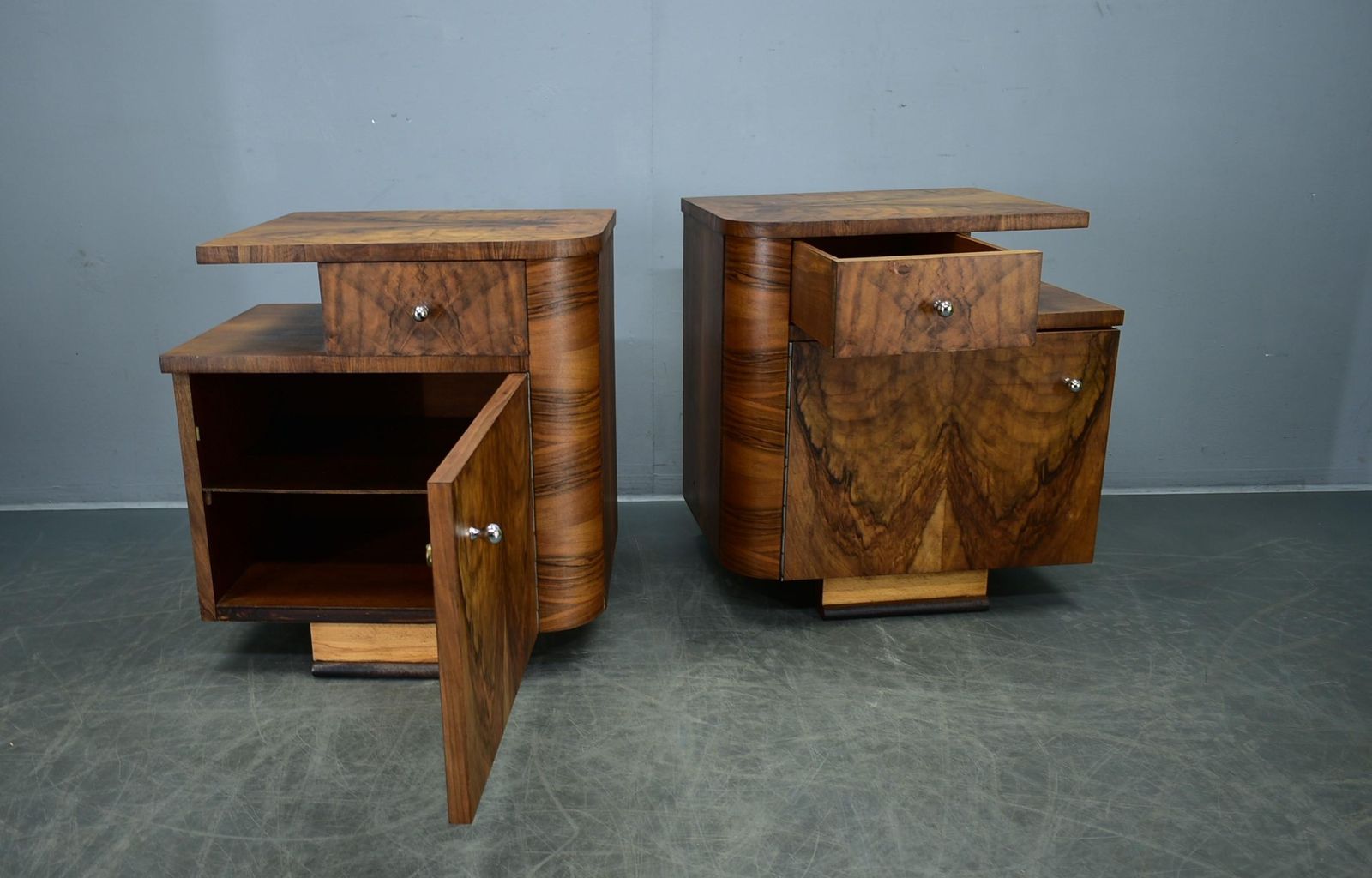 1932s Pair Of Art Deco Bedside Tables, Czechoslovakia photo vintage