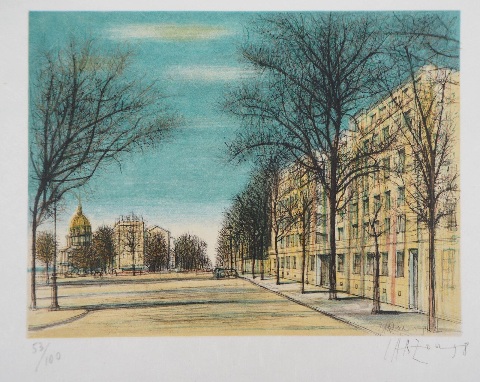 Paris: Boulevard Des Invalides   Original Handsigned Lithograph, 1958
