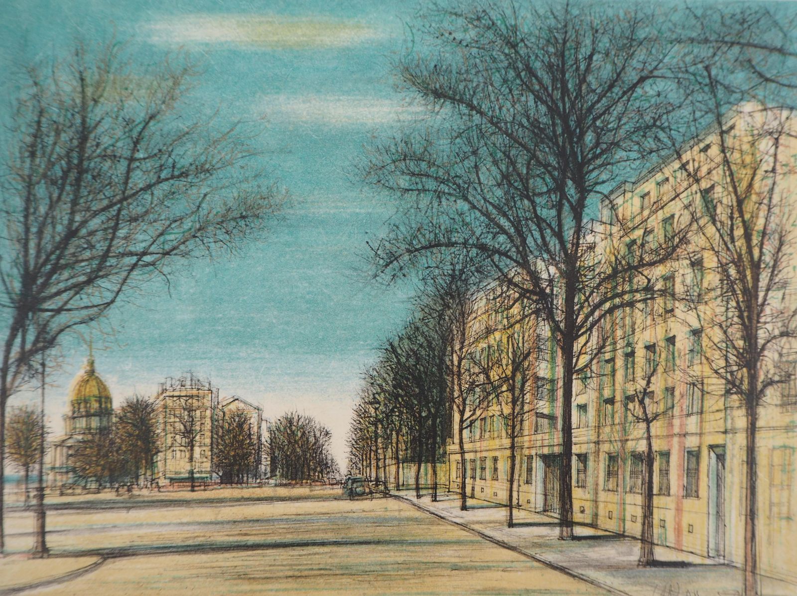 Paris: Boulevard Des Invalides   Original Handsigned Lithograph, 1958 photo Art