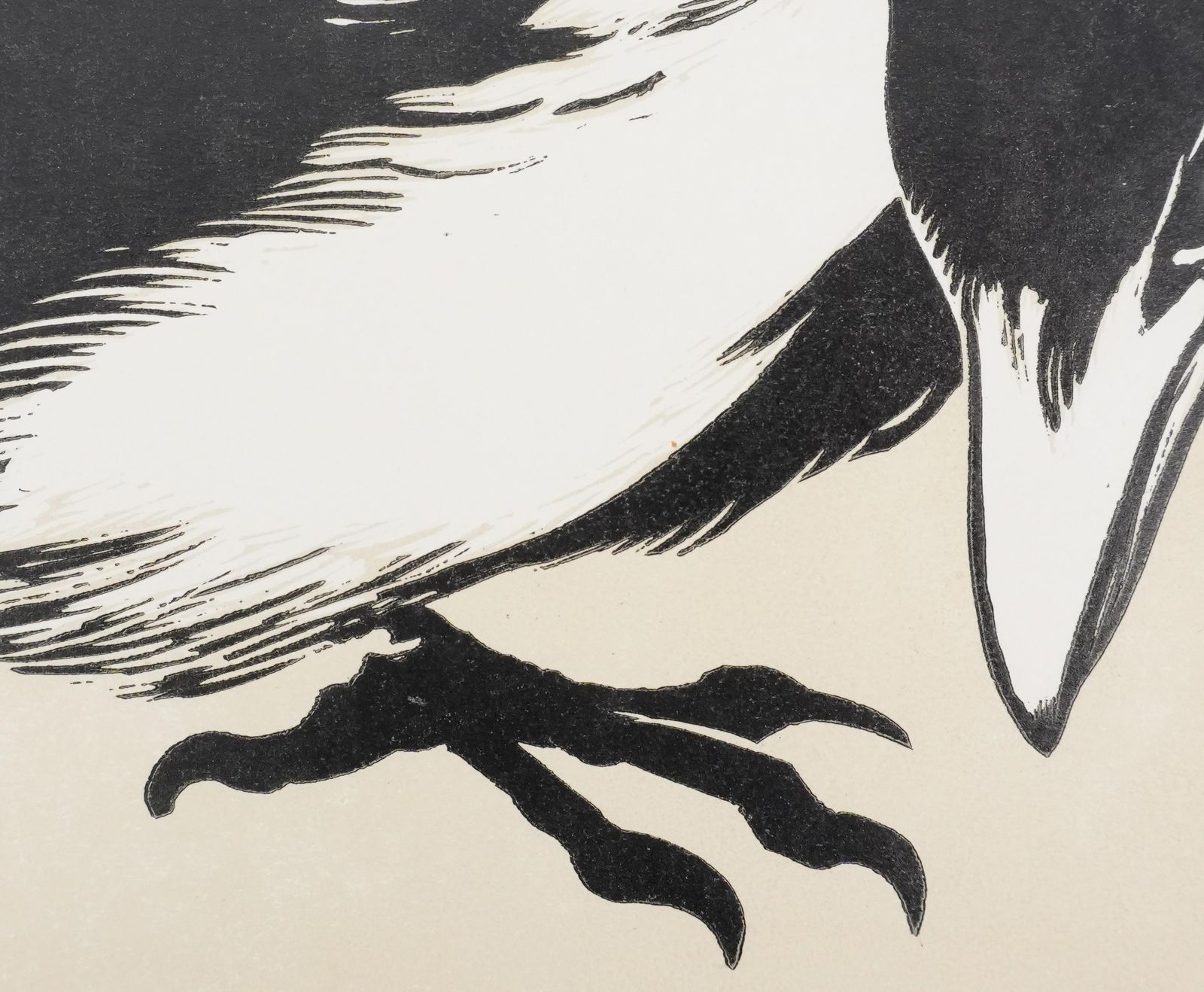 Japanese Print, White Billed Pie   Signed Woodcut photo for sale