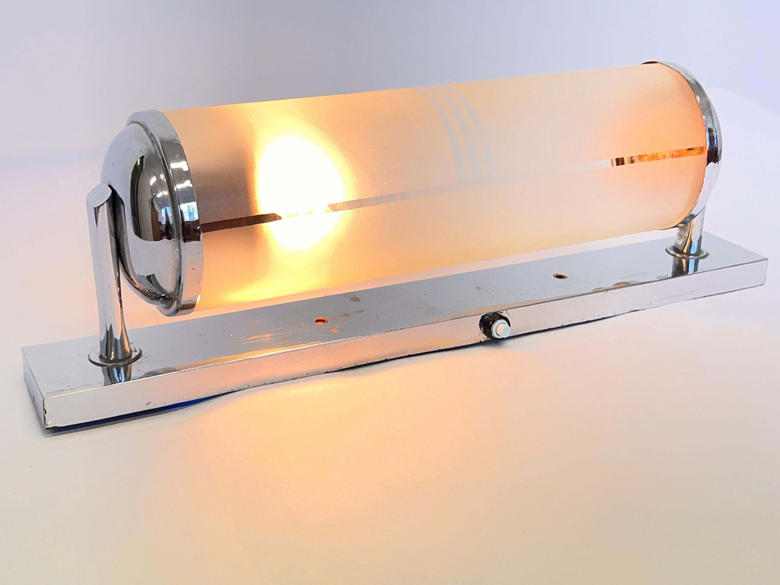 Chromen Bauhaus plafonnière of wandlamp, jaren 1940 – Tsjecho-Slowakije photo Verlichting