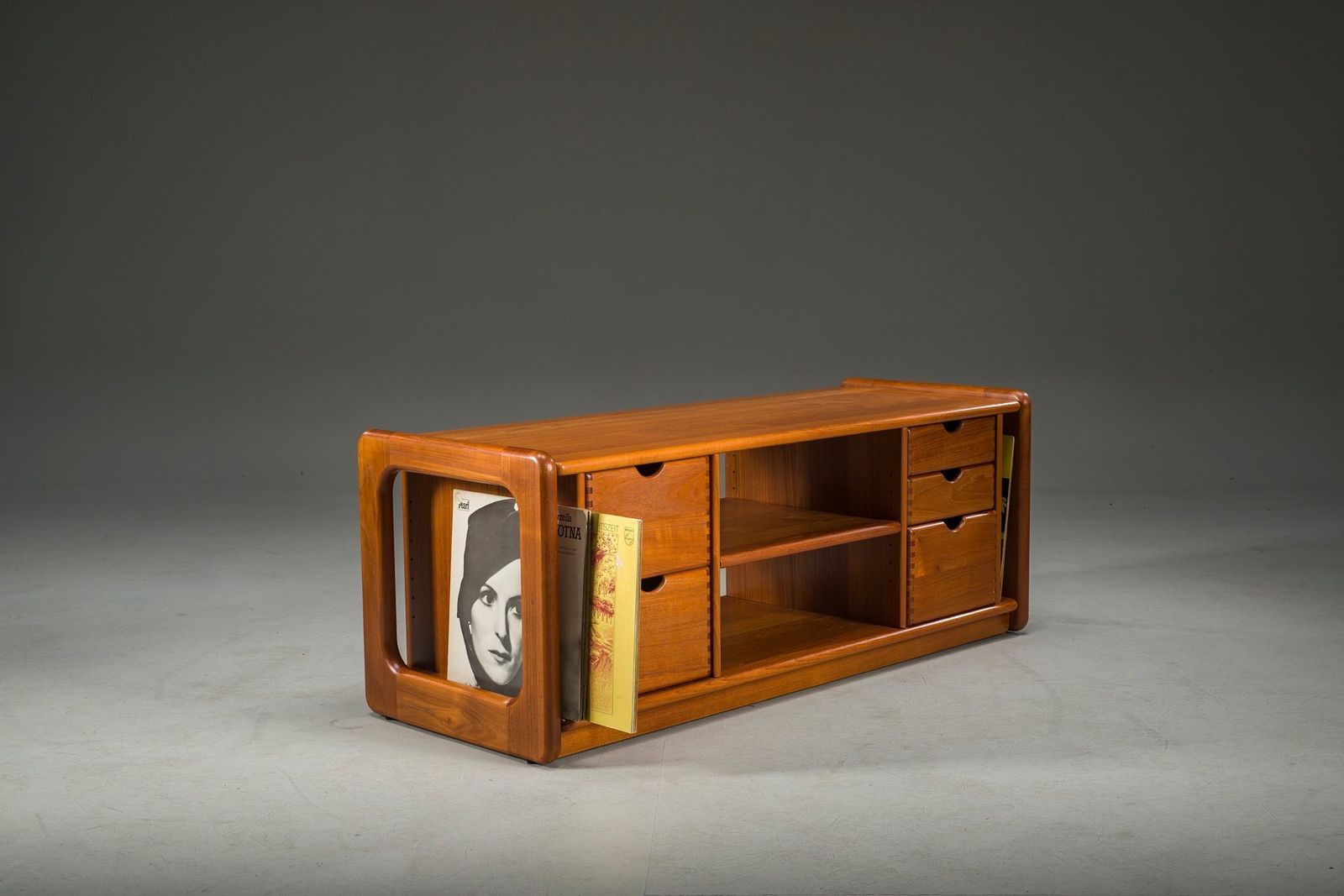 Mid Century Danish Teak Vinyl Storage Cabinet From Dyrlund, 1960s photo furniture