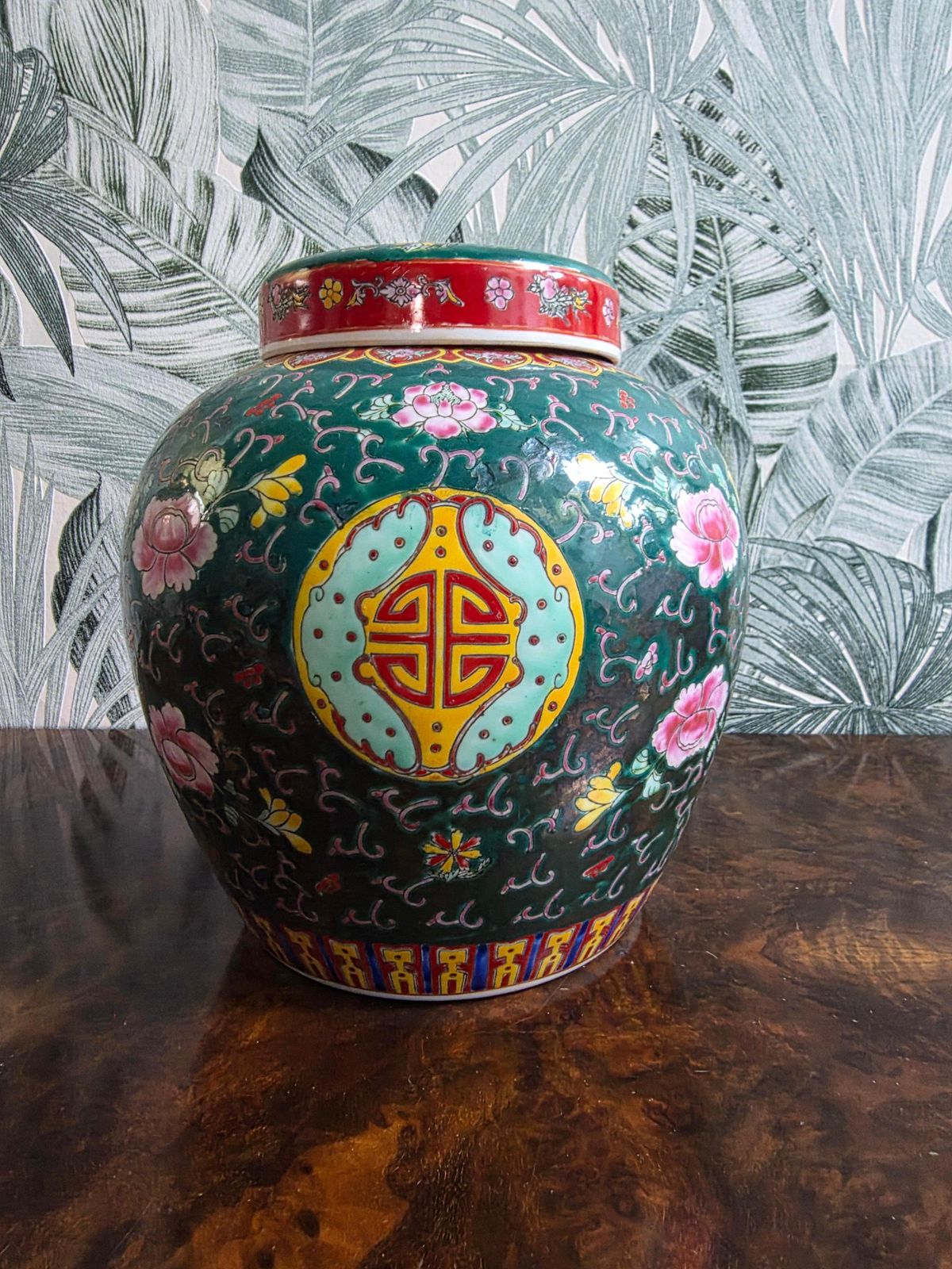 Chinese Decorative Vase With Lid 1960 Green Yellow photo furniture
