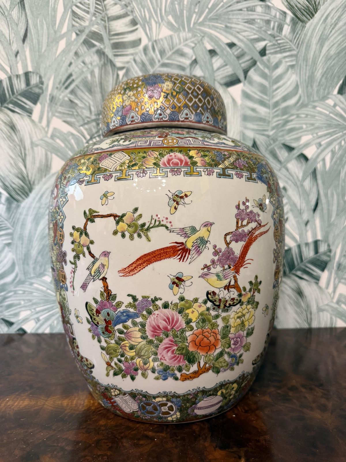 Large China 1940s Vase With Gold Decorative Flowers And Characters Art Deco photo furniture
