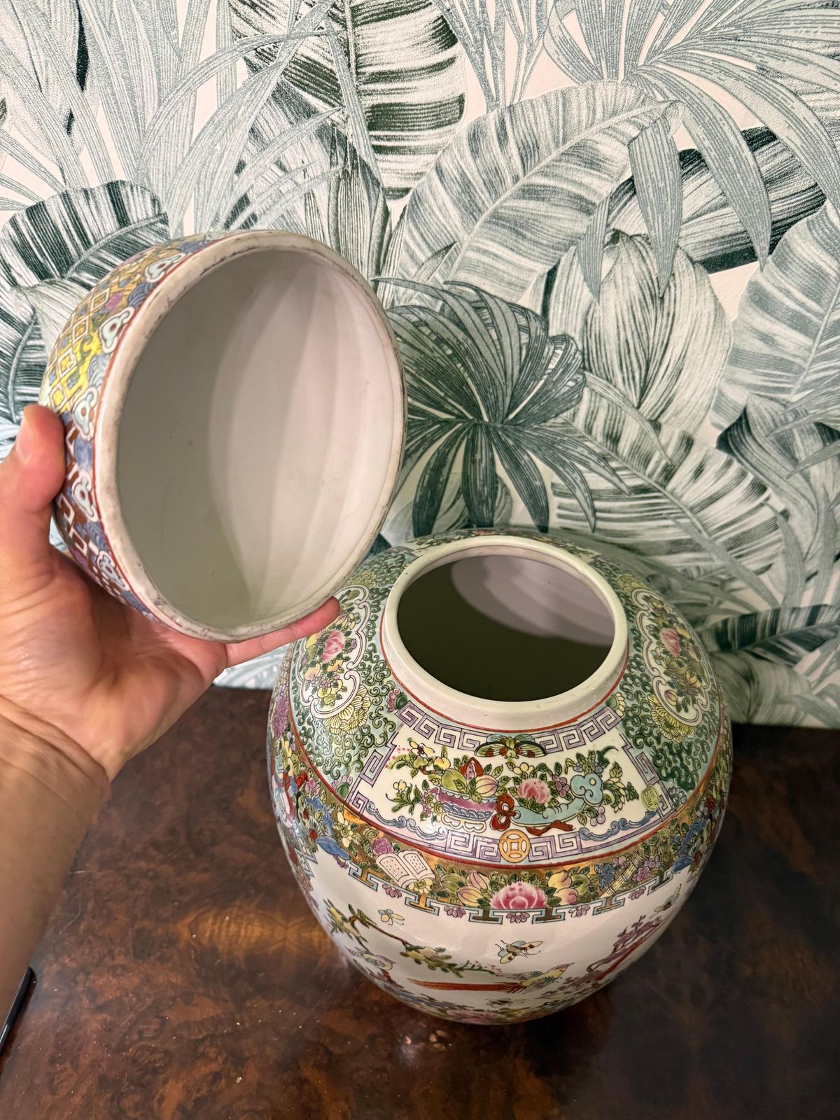 Large China 1940s Vase With Gold Decorative Flowers And Characters Art Deco photo vinterior