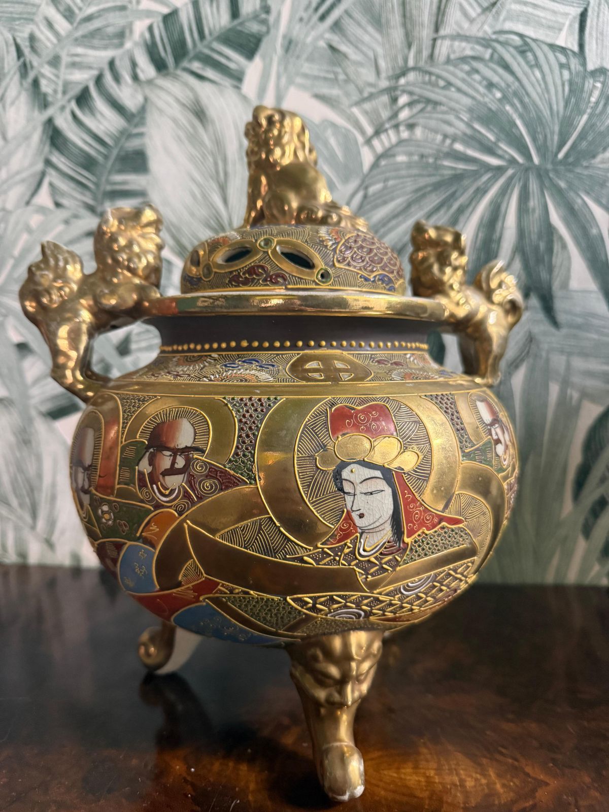 Satsuma Style Lidded Vase China Gold Background With Lions In The Handles And Lid photo Home Decor