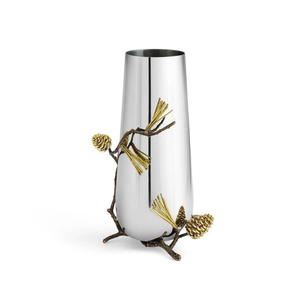 Pair Of Contemporary Silver Metal Pine Cone Vase With Gold Detail photo furniture