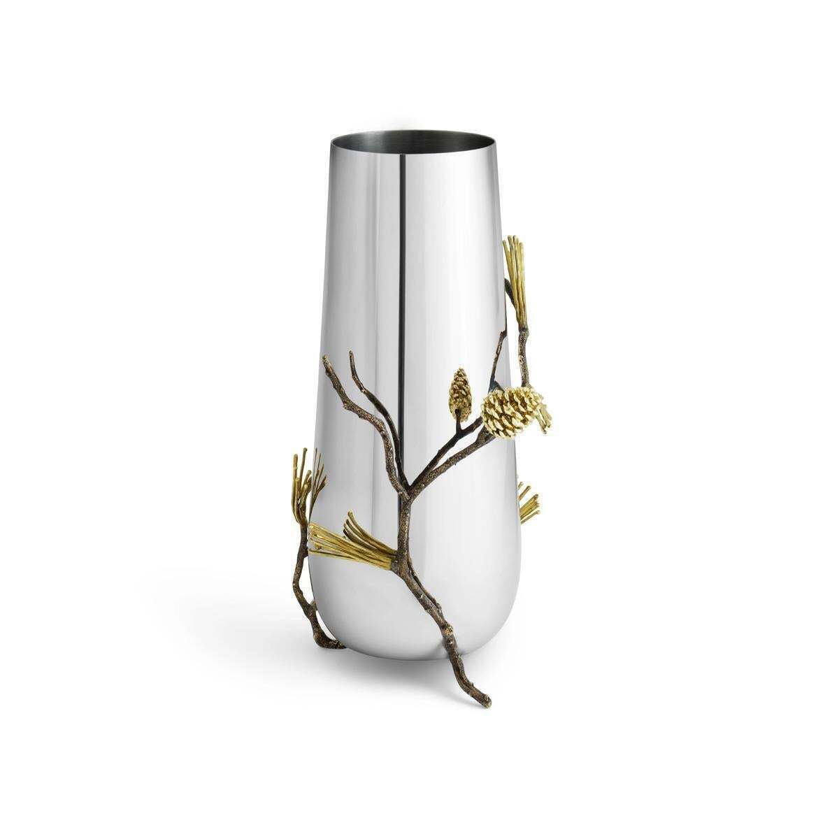 Pair Of Contemporary Silver Metal Pine Cone Vase With Gold Detail photo Home Decor