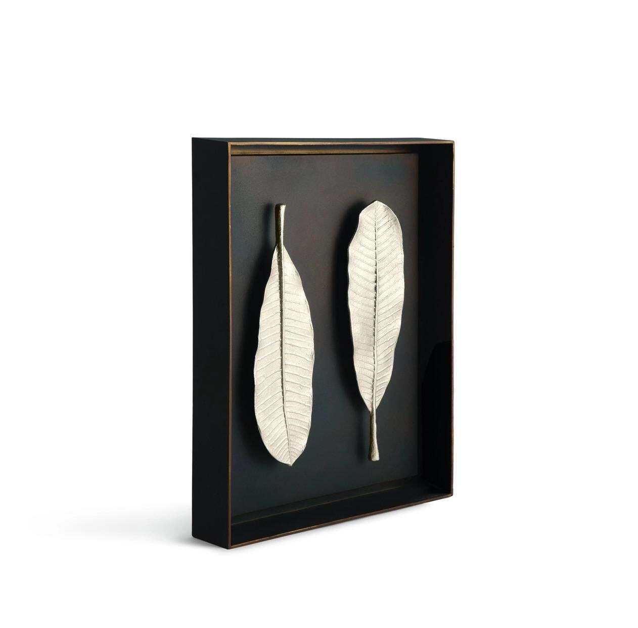 Pair Of Champa Leaf Shadow Boxes In Nickel And Aluminum, Contemporary Style photo for sale