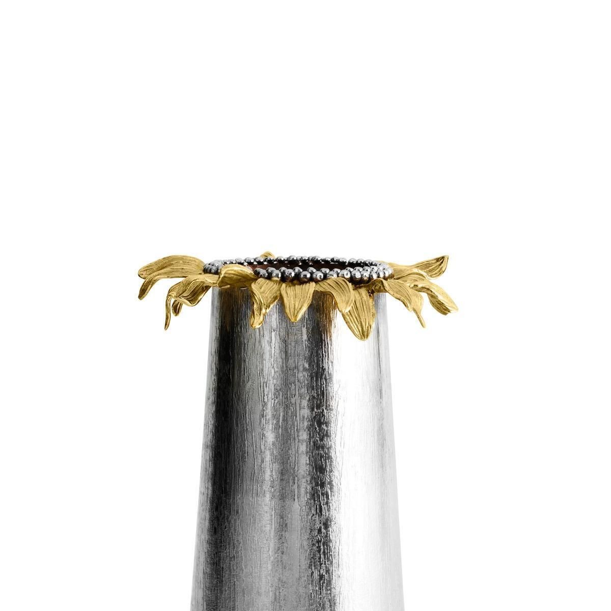 Set Of 3 Medium Contemporary Silver Metal And Gold Sunflower Vase photo 1512.0