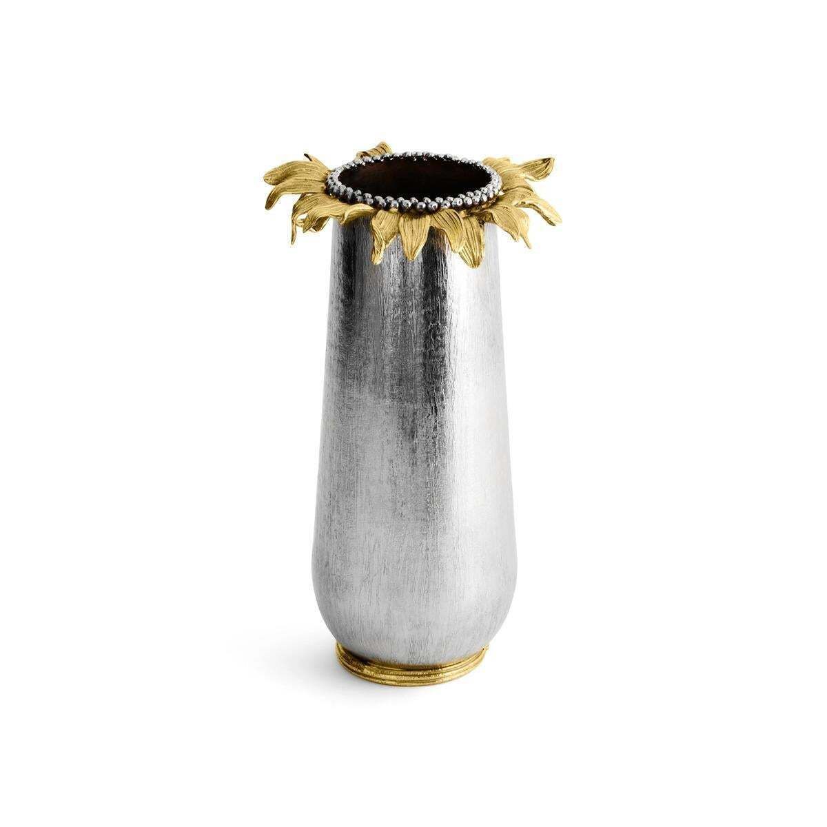 Set Of 3 Medium Contemporary Silver Metal And Gold Sunflower Vase photo vinterior