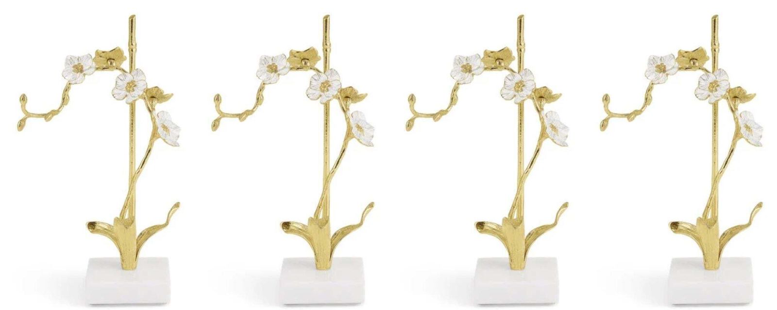 Set Of 4 Orchid Sculptures In Brass, White Enamel And Marble, Contemporary Style photo furniture