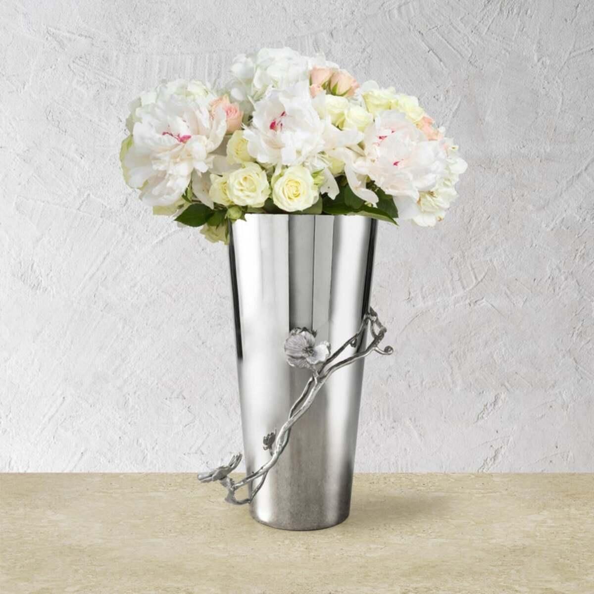 Set Of 3 Large Contemporary Silver Metal Orchid Vase photo buy