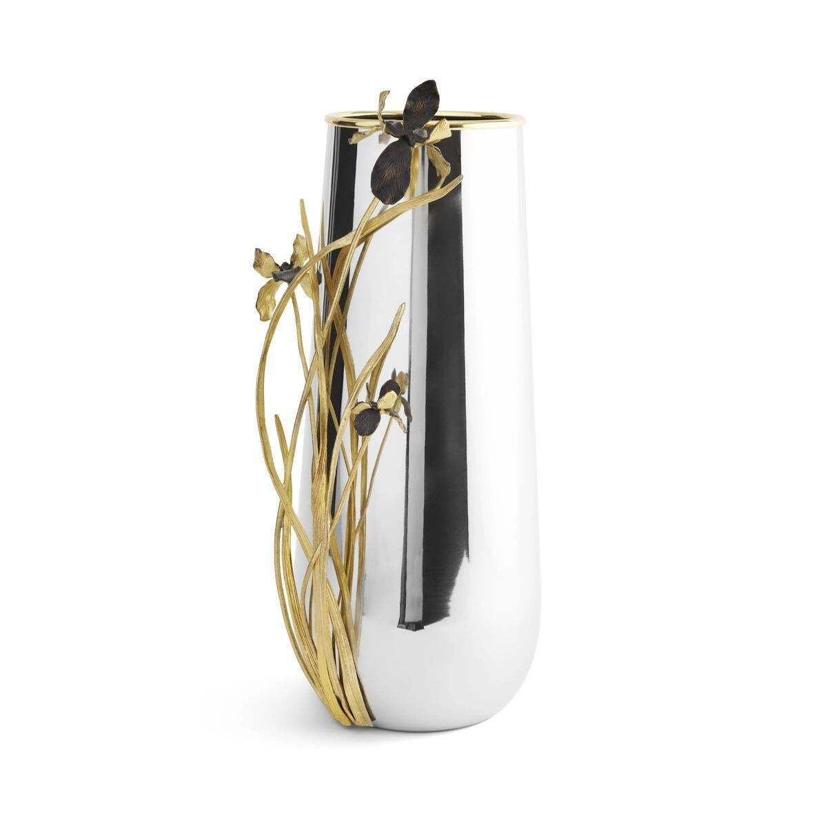 Pair Of Contemporary Iris Vase Centerpiece In Black And Gold Metal photo furniture
