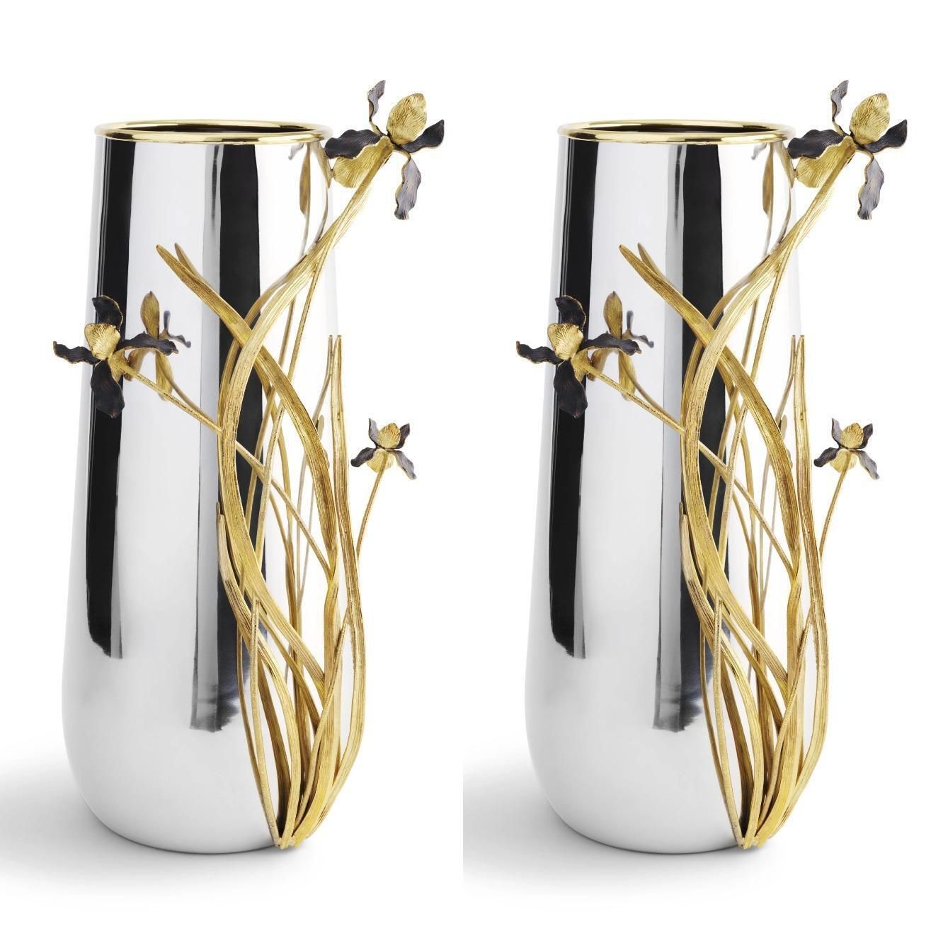 Pair Of Contemporary Iris Vase Centerpiece In Black And Gold Metal photo 3887.0