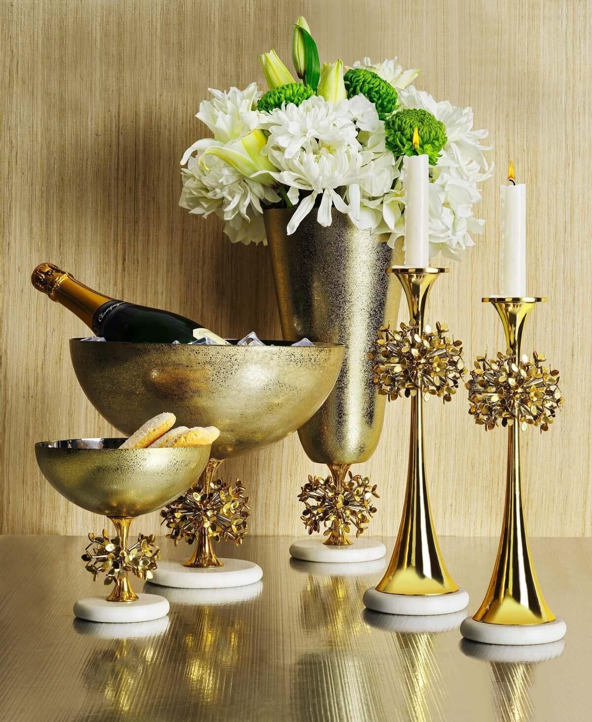 Pair Of Large Contemporary Gold Metal Dandelion Base Vase photo vinterior