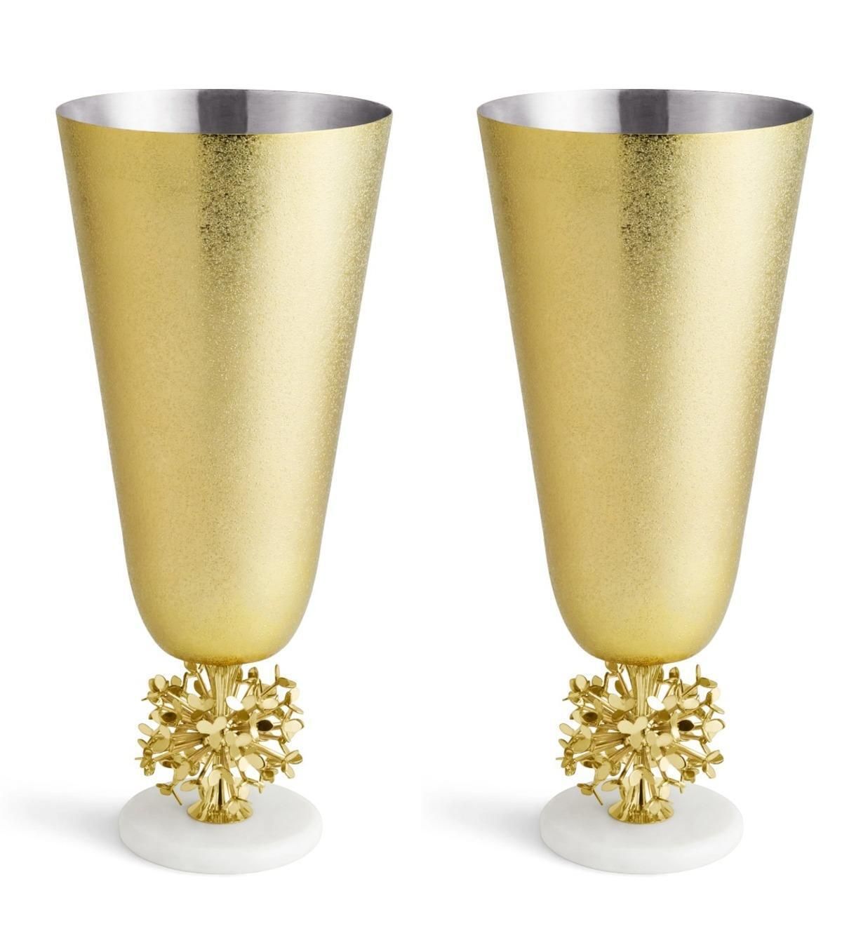 Pair Of Large Contemporary Gold Metal Dandelion Base Vase photo buy
