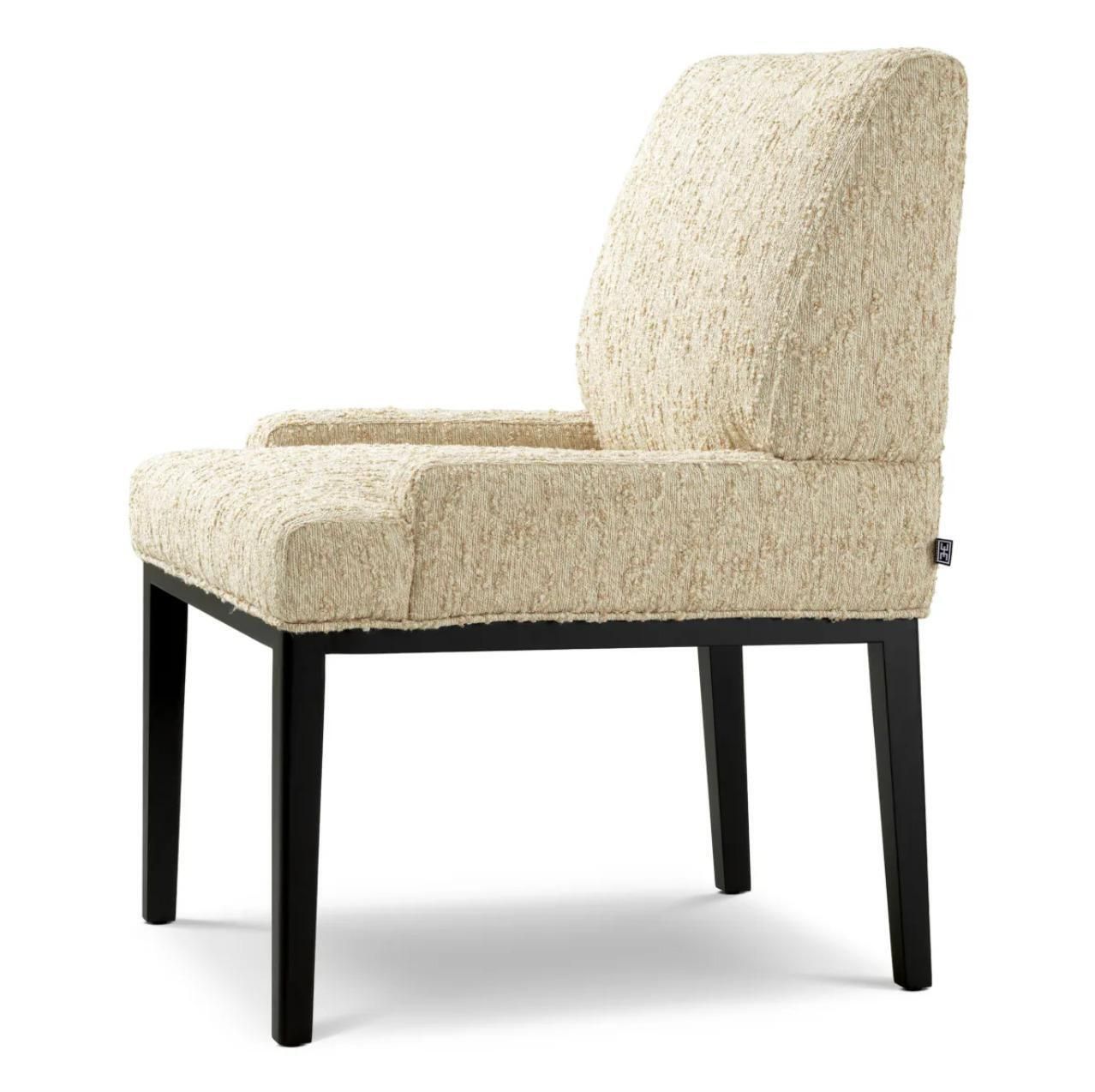 Dining Chair With Arms Black Finish Arden Natural Fabric photo vinterior