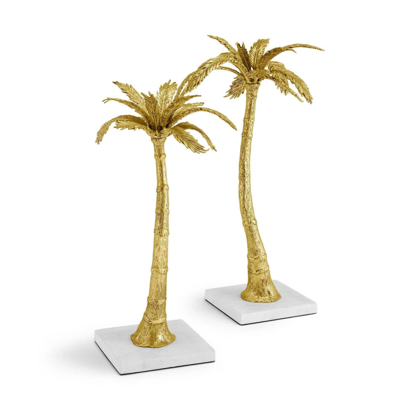 Pair Of Contemporary Gold Metal Palm Tree Candleholders photo vinterior