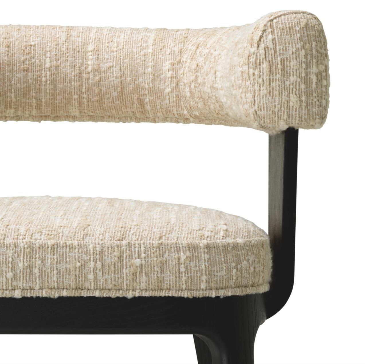 Dining Chair Black Oak Veneer Bouclé Sonata Cream photo vintage